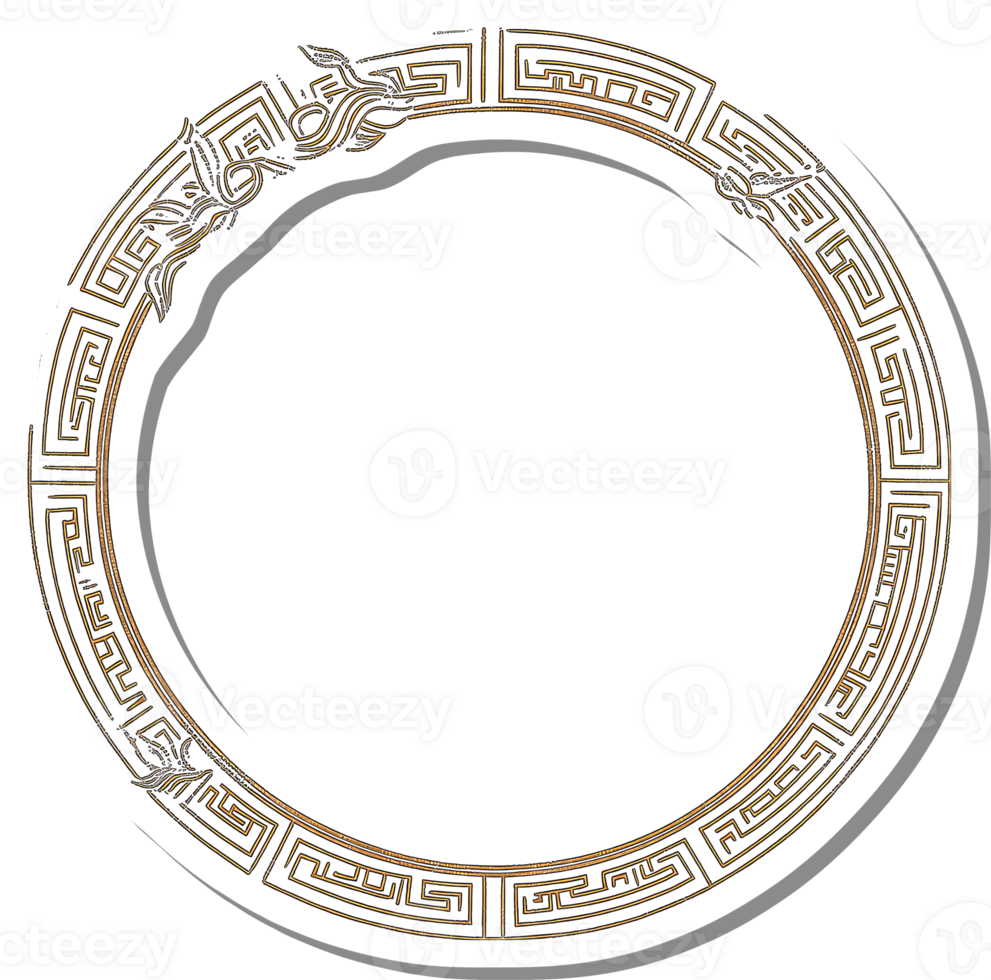 Ornate Circular Frame With Greek Key Design And Floral Motifs png
