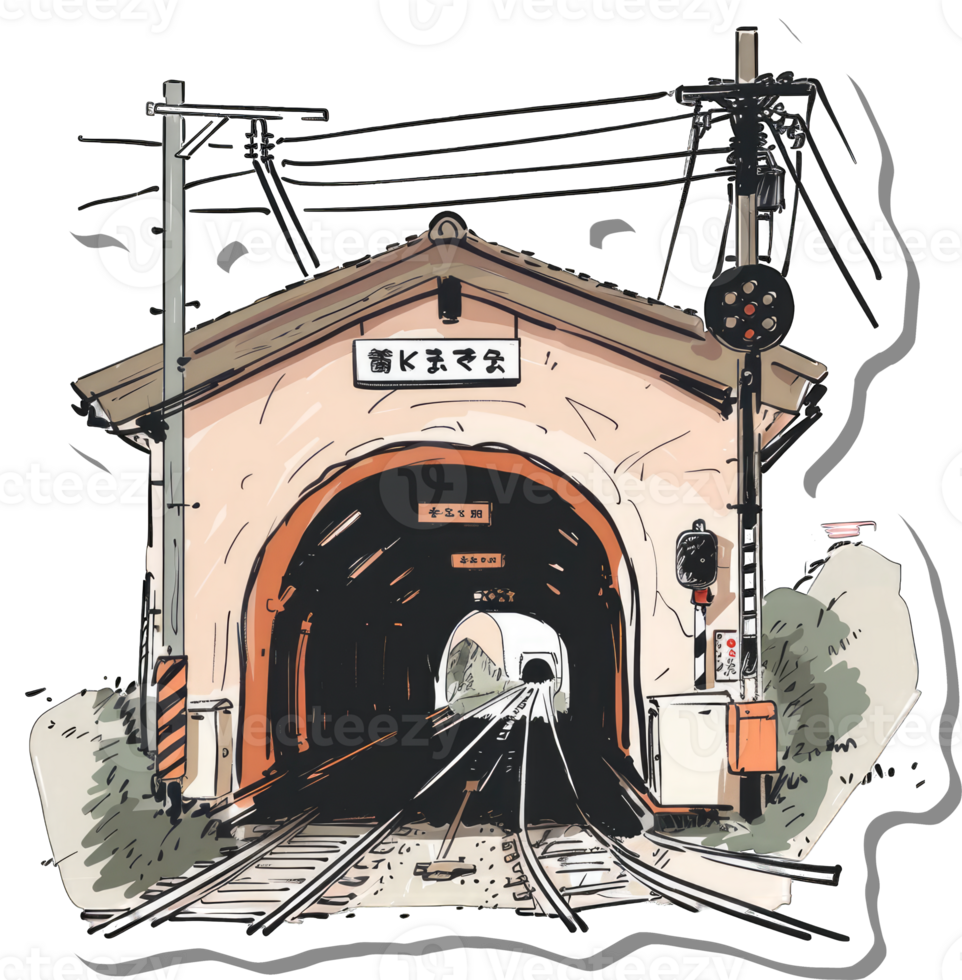 Railway Tunnel Entrance Artistic Sketch Depicting Japanese Scenery png