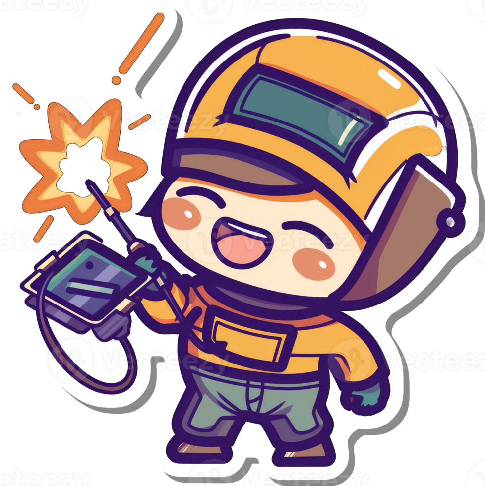 Happy Welder Cartoon Character Welding Sparks png