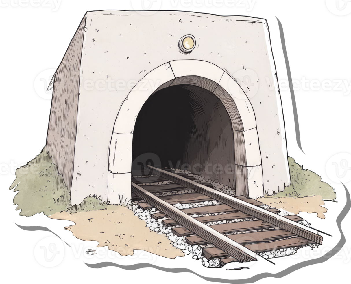 Railway Tracks Entering a Stone Tunnel png