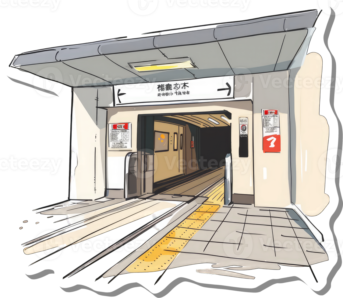 Subway Station Entrance Illustrative Drawing Showing Platform Access png