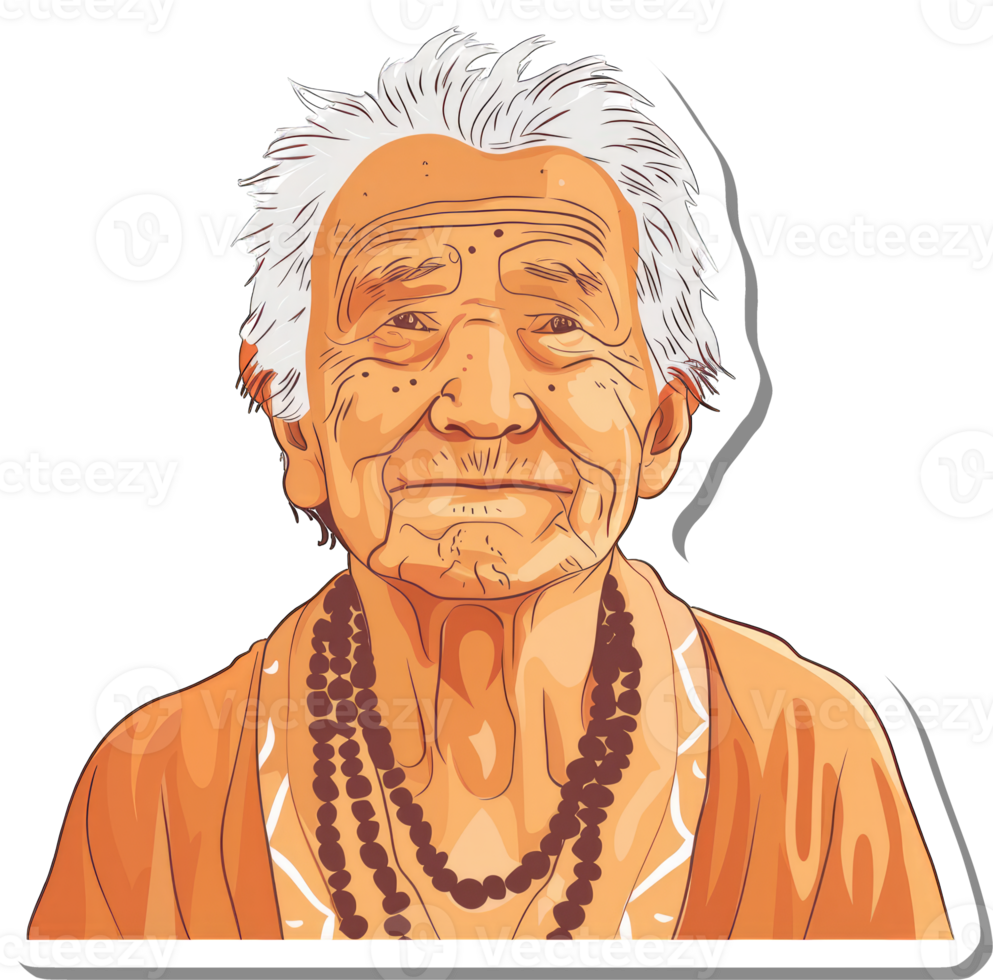 Portrait of a serene elderly woman with white hair png