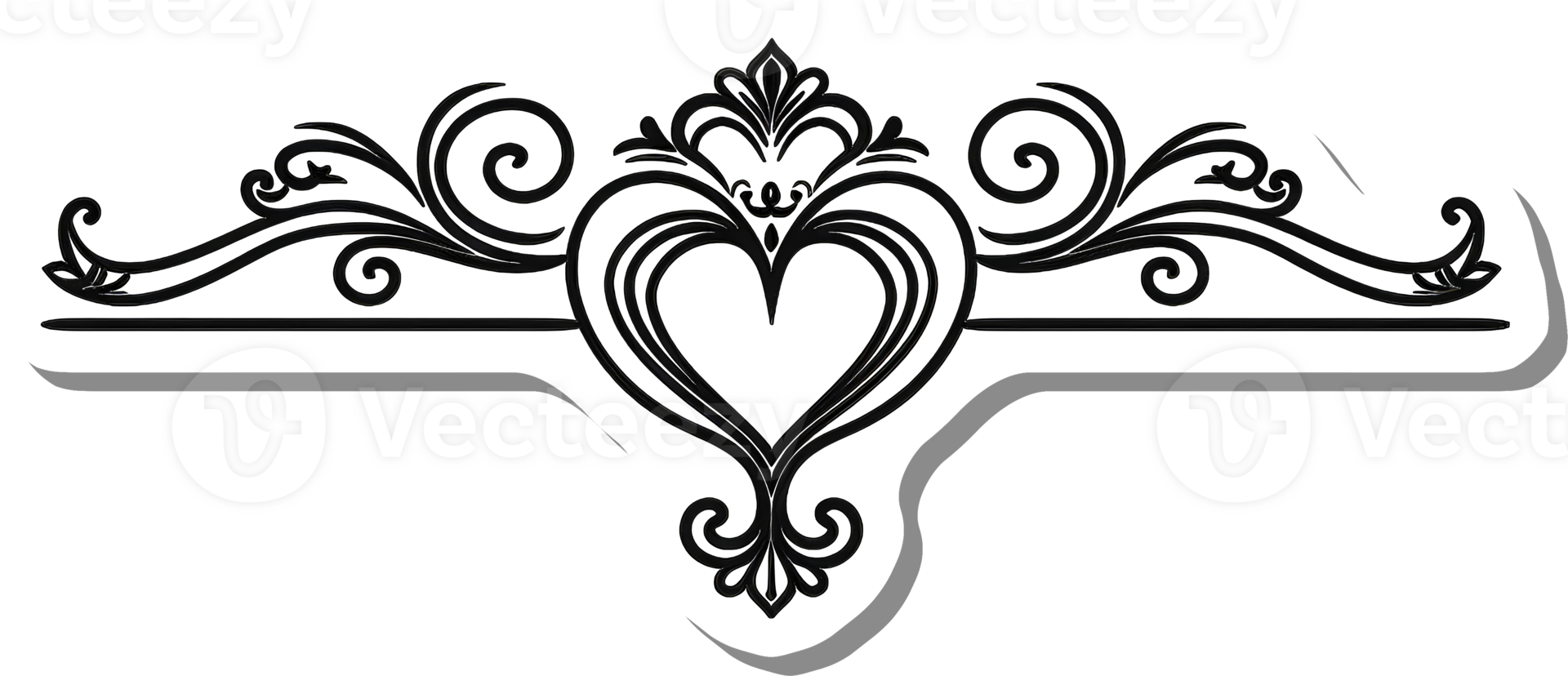 Ornate Heart Design with Swirling Floral Accents png