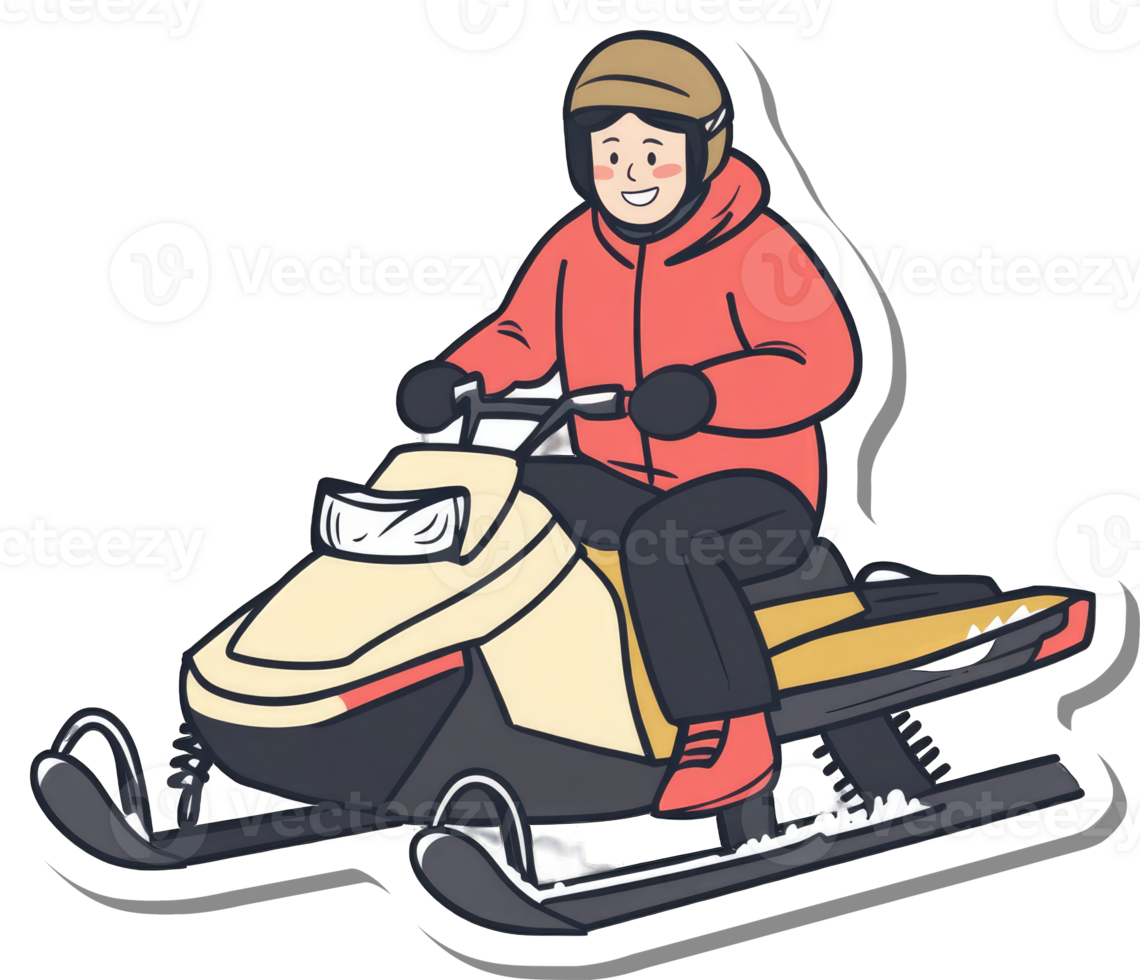 Happy person snowmobiling in winter wonderland png