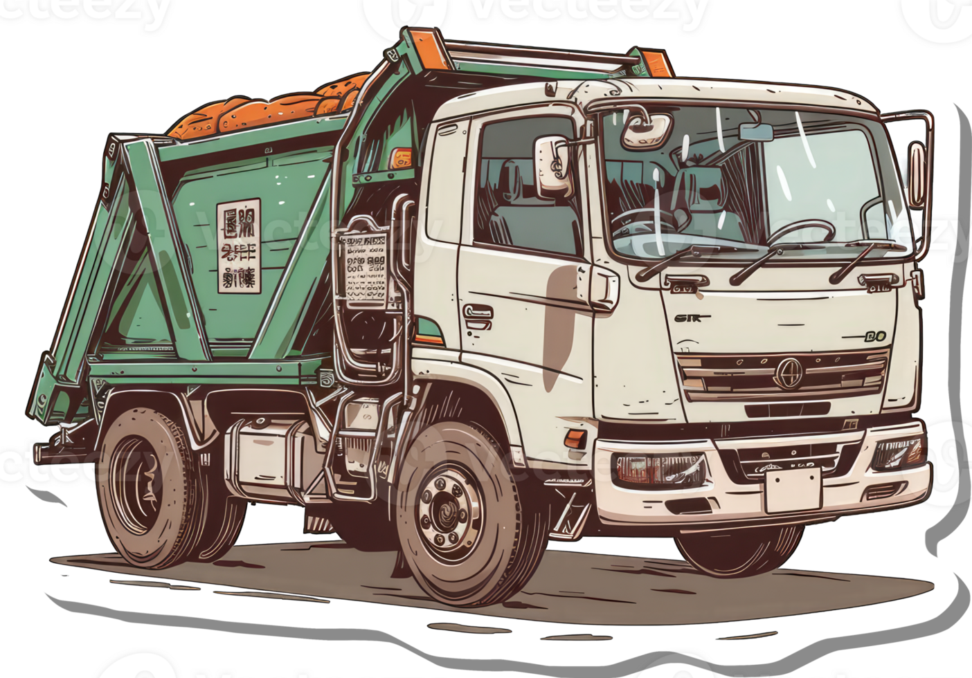 A Green Dump Truck Carrying Loads of Produce png