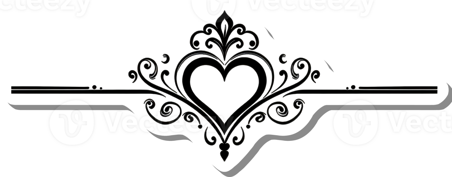 Ornate Heart Design with Flourishes and a Divider png