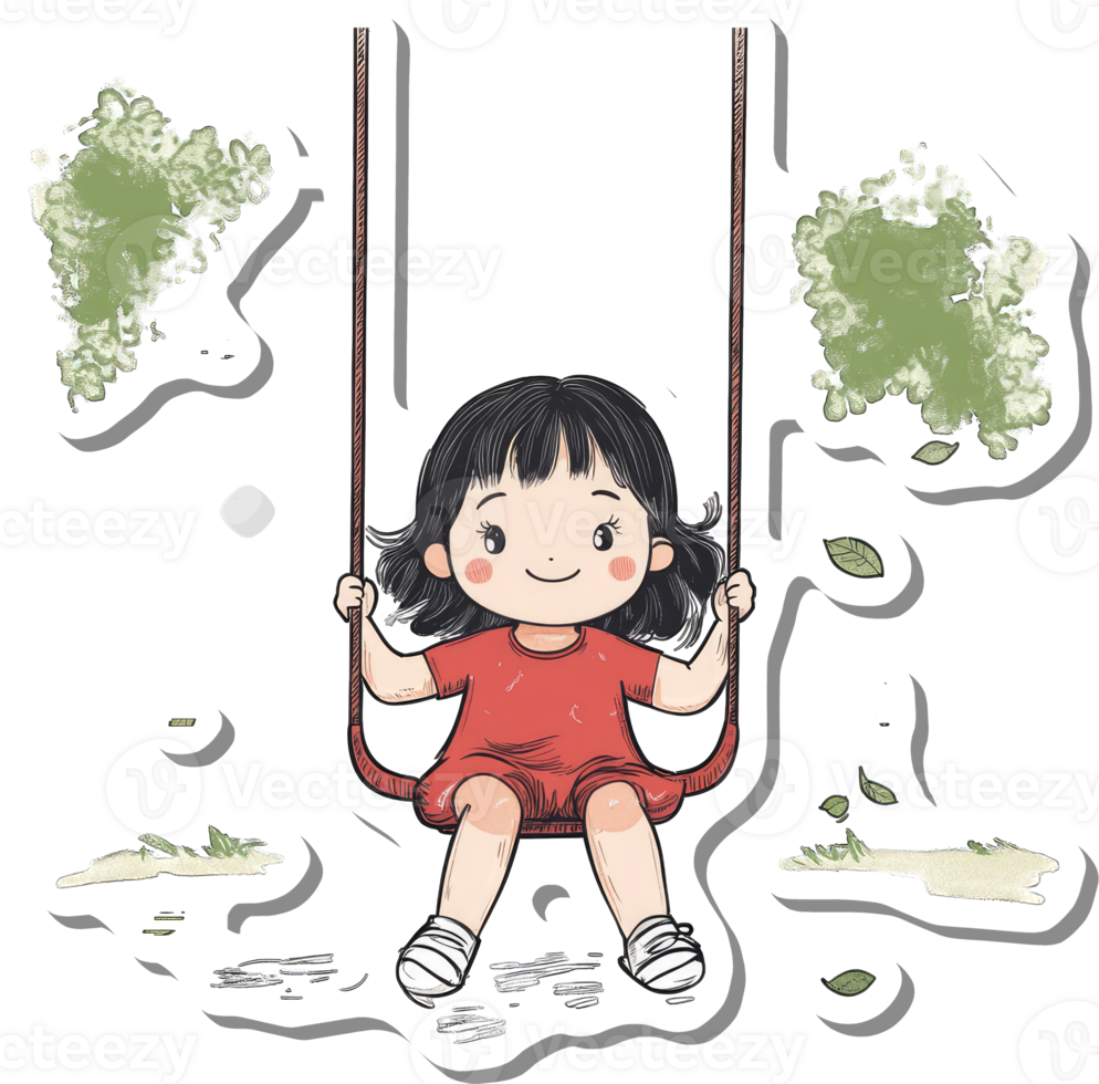 Little Girl Happily Swinging On A Playground Swing png