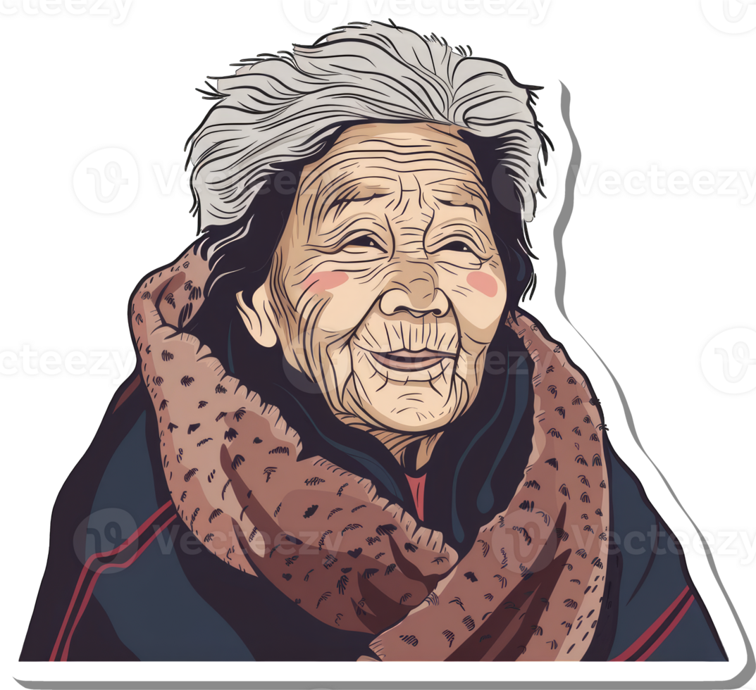 Smiling Elderly Woman Wearing a Warm Shawl png