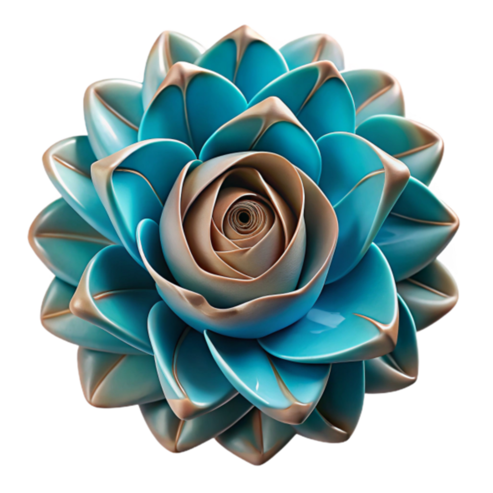 Teal and Brown 3D Floral Illustration A Stunning Digital Render of a Lotus-like Flower png