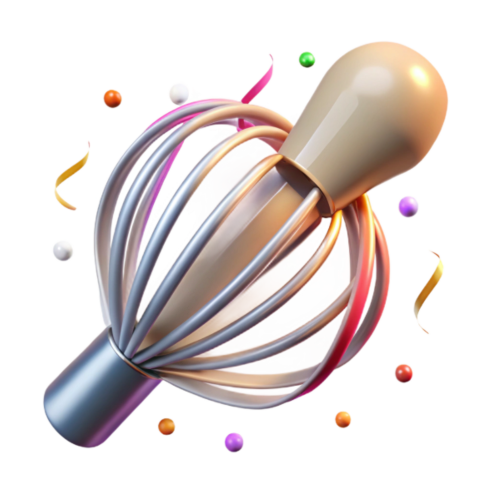 3D Render of a Festive Whisk with Confetti Background png