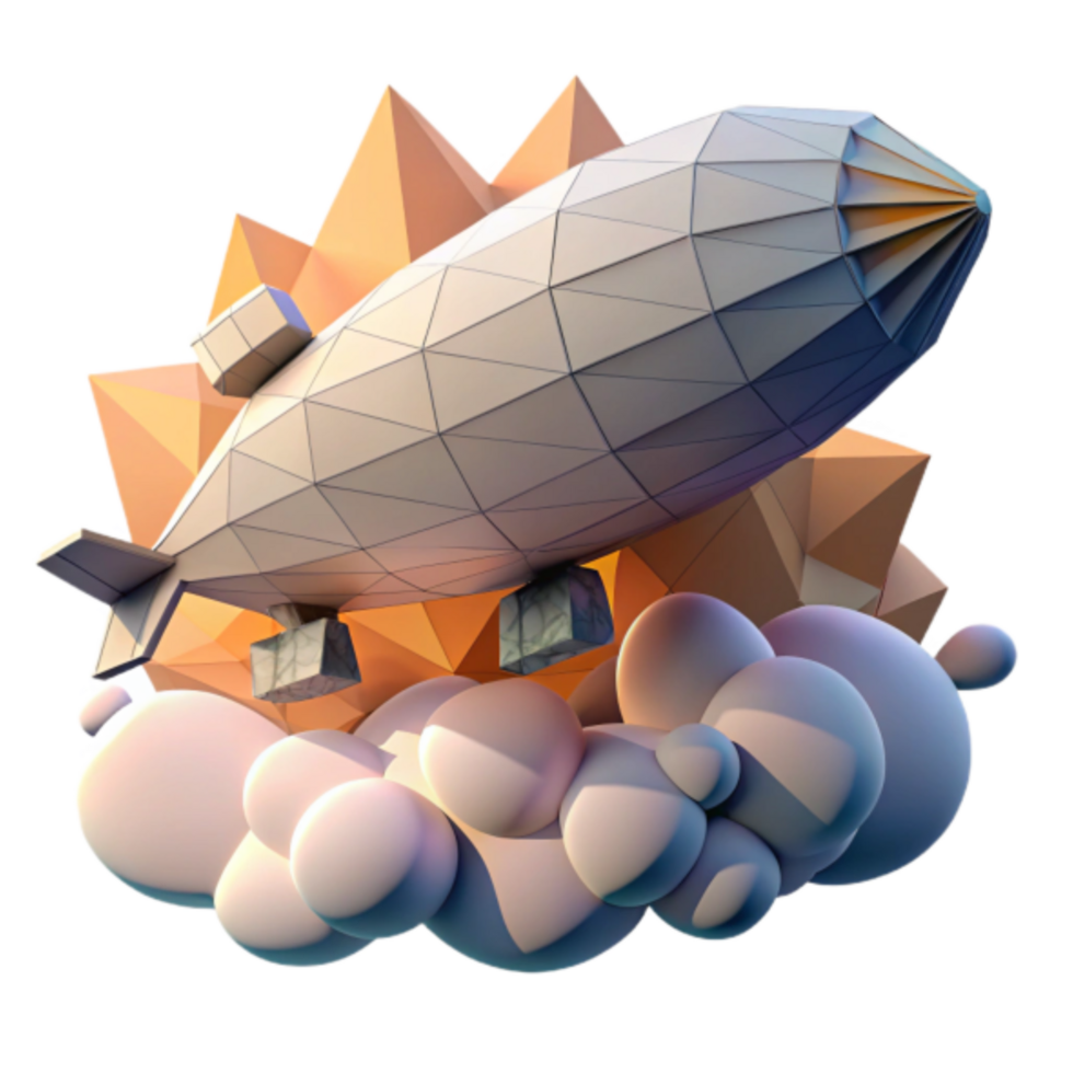 Low Poly Airship Soaring Above Abstract Clouds 3D Render png