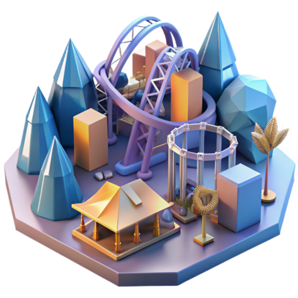 Whimsical 3D Render of an Amusement Park png