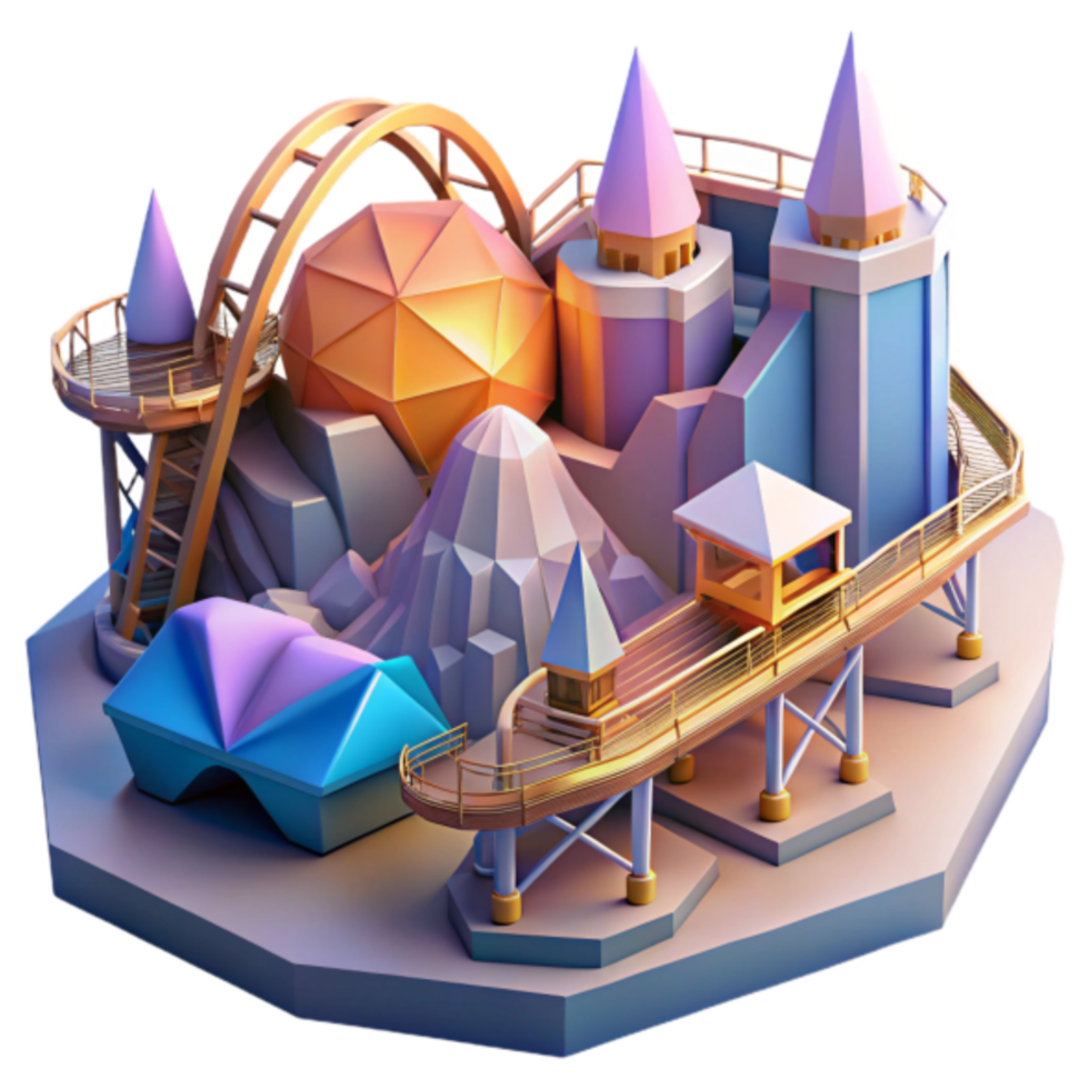 Low Poly 3D Illustration of a Fantasy Amusement Park png