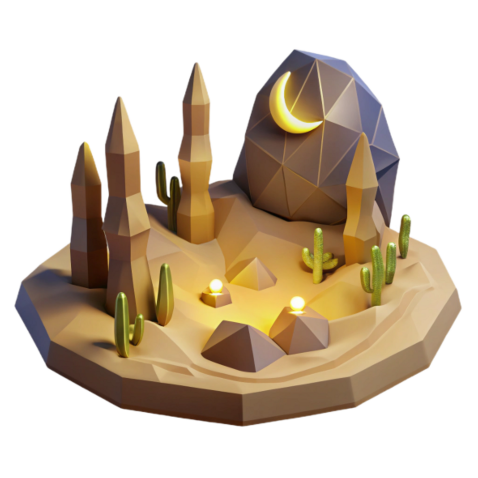 Night Desert Oasis 3D Render Low Poly Illustration png