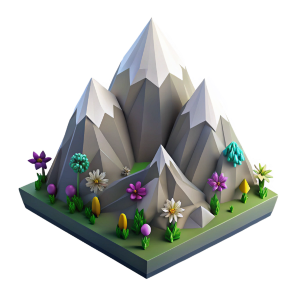 Low Poly Mountain Landscape 3D Render Illustration png