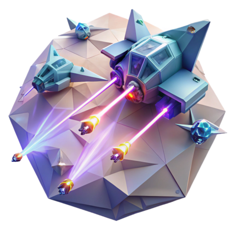 Futuristic Spaceship 3D Render Low Poly Asteroid Attack Sci-Fi Illustration png