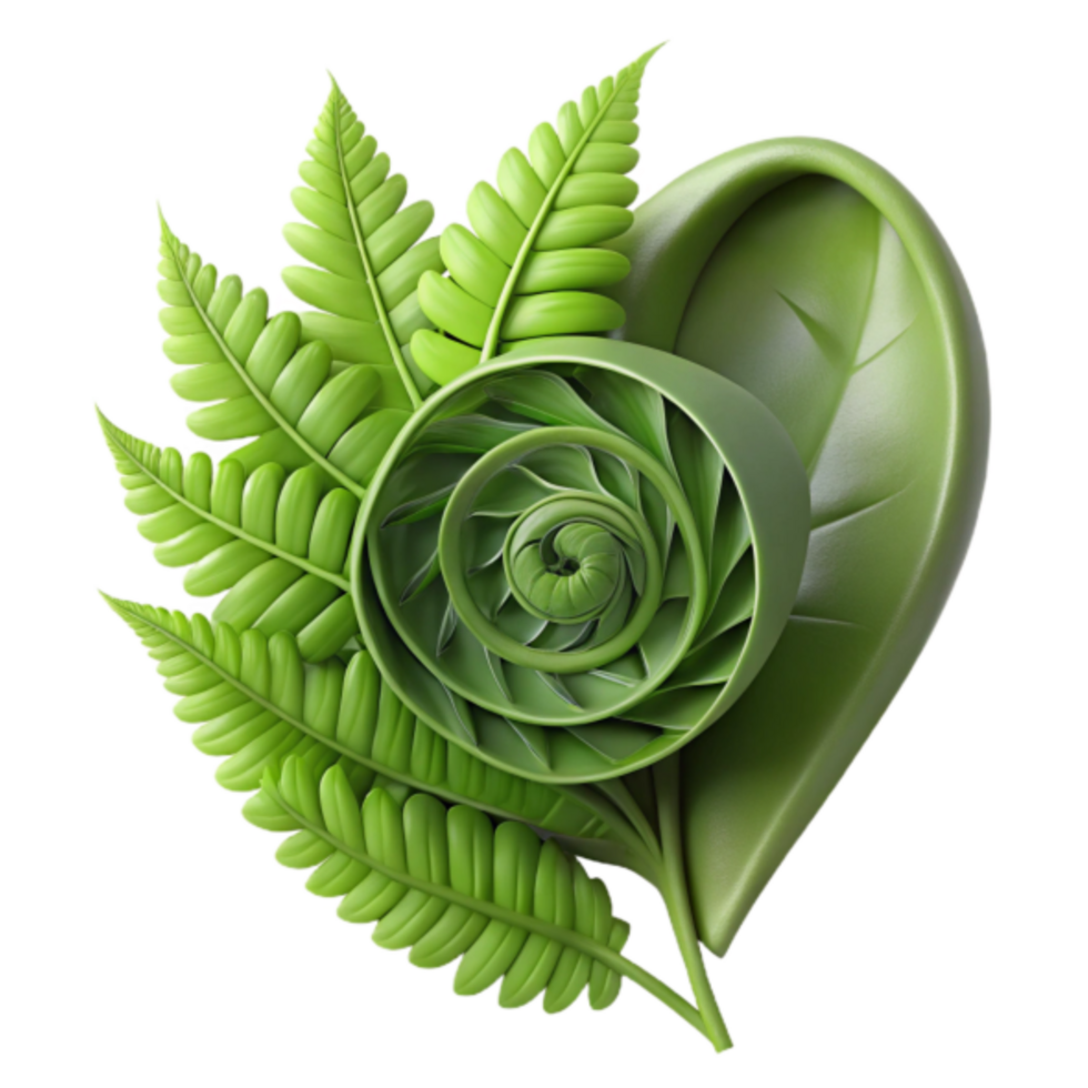 3D Render of Fern and Spiral Leaf Heart Illustration png