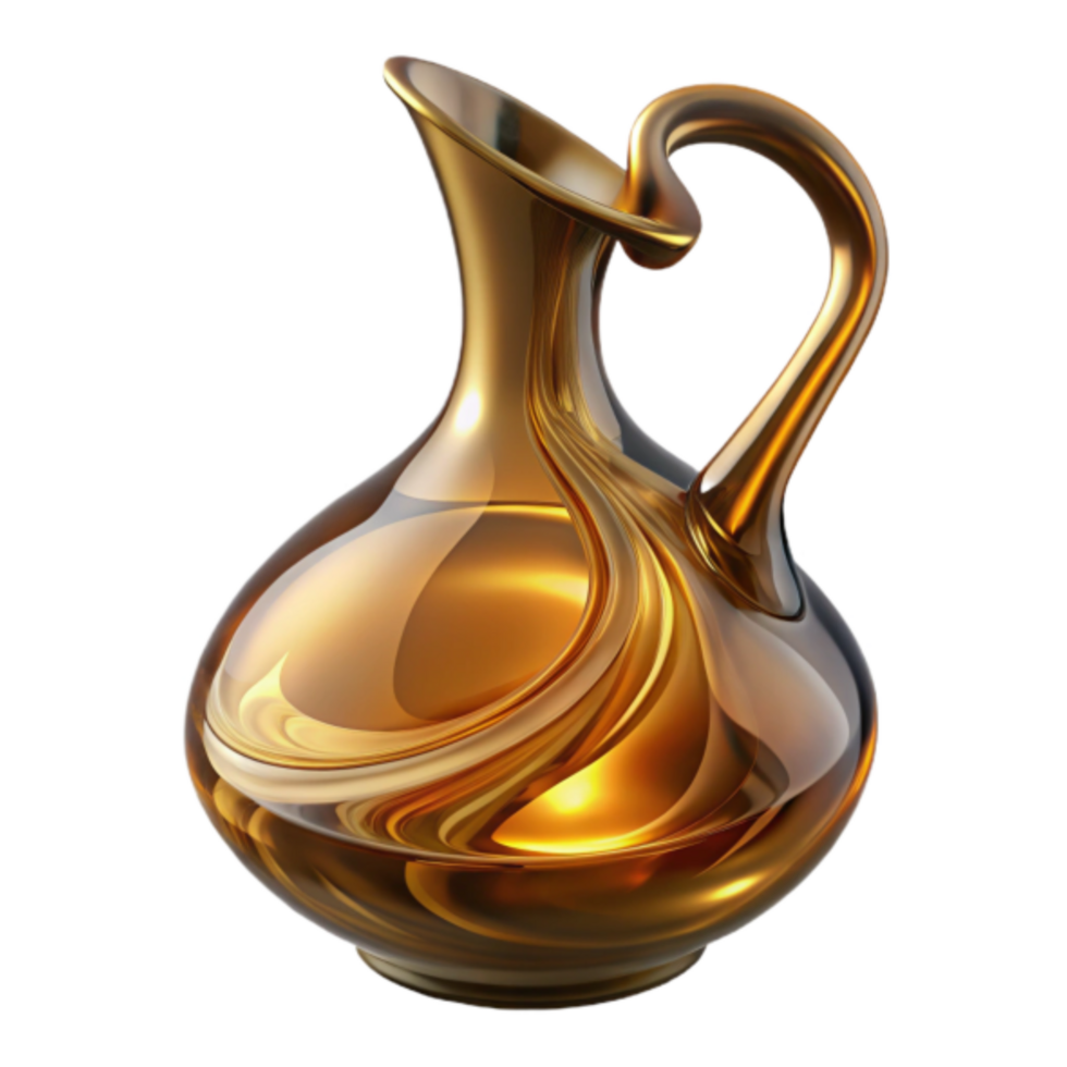 Golden Glass Pitcher 3D Render, Luxury Oil Vessel Illustration png