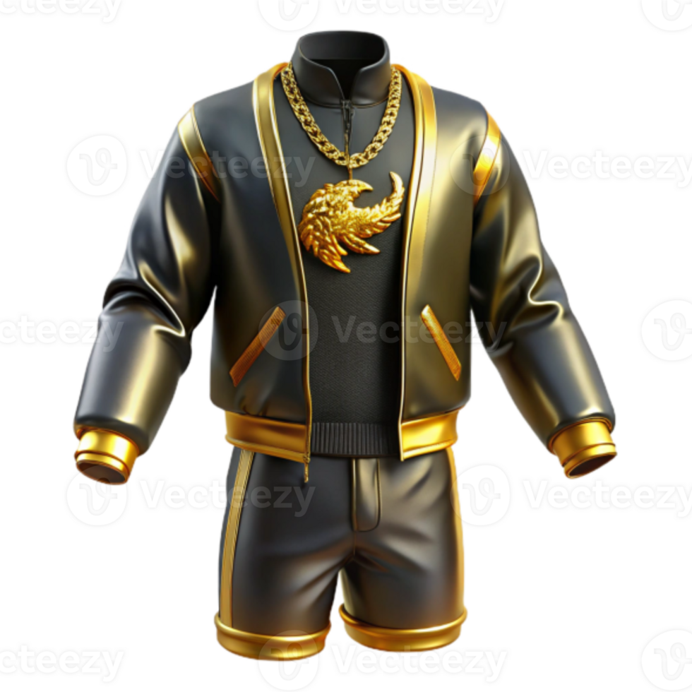 3D Render Gold and Black Tracksuit Outfit Illustration png