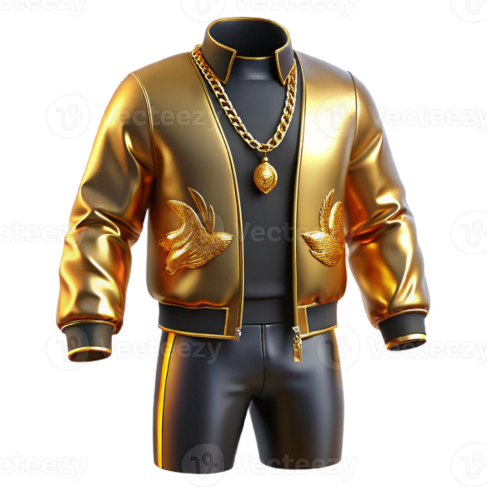 Golden 3D Render of a Stylish Bomber Jacket and Shorts Ensemble png