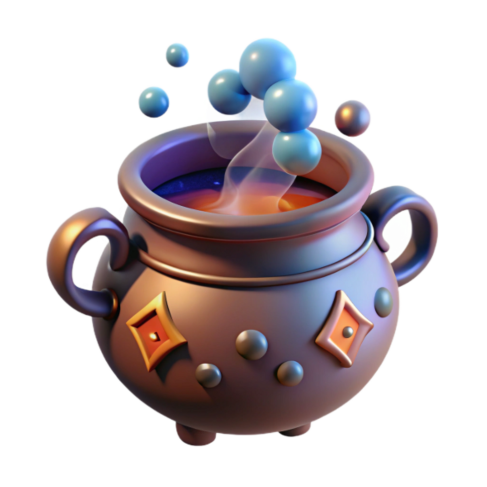 Steaming Cauldron Illustration, Fantasy Potion Brewing, Magical Brew, Mystical Elixir, Enchanting Cauldron, Whimsical Design, Digital Art, Game Asset, Boiled Liquid, bubbling Potion, Mystic Charm png