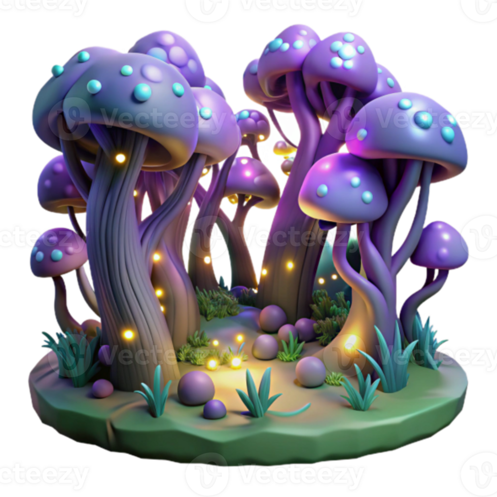 Enchanted Glowing Mushroom Forest 3D Render png