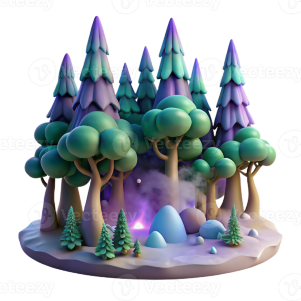 Enchanted 3D Forest Illustration Mystical Trees Landscape Background png