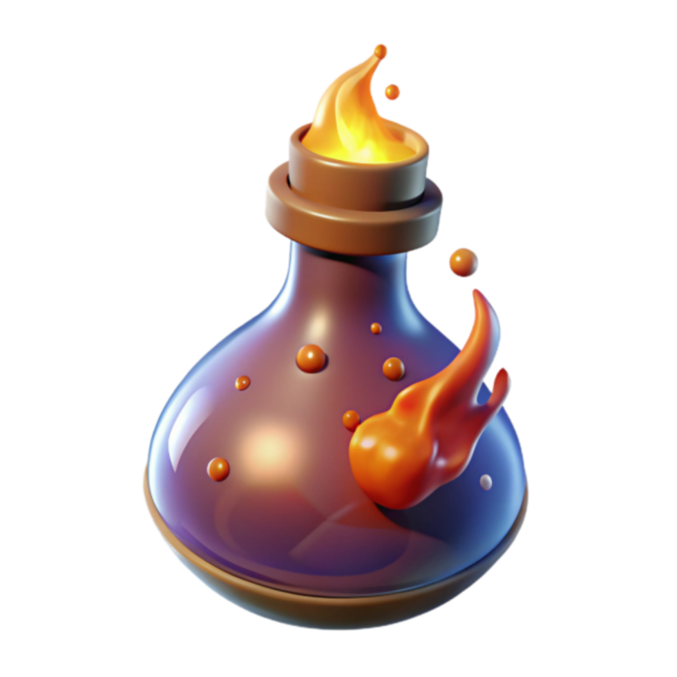 Fiery Potion 3D Render Illustration A Magical Flask with Flaming Design png