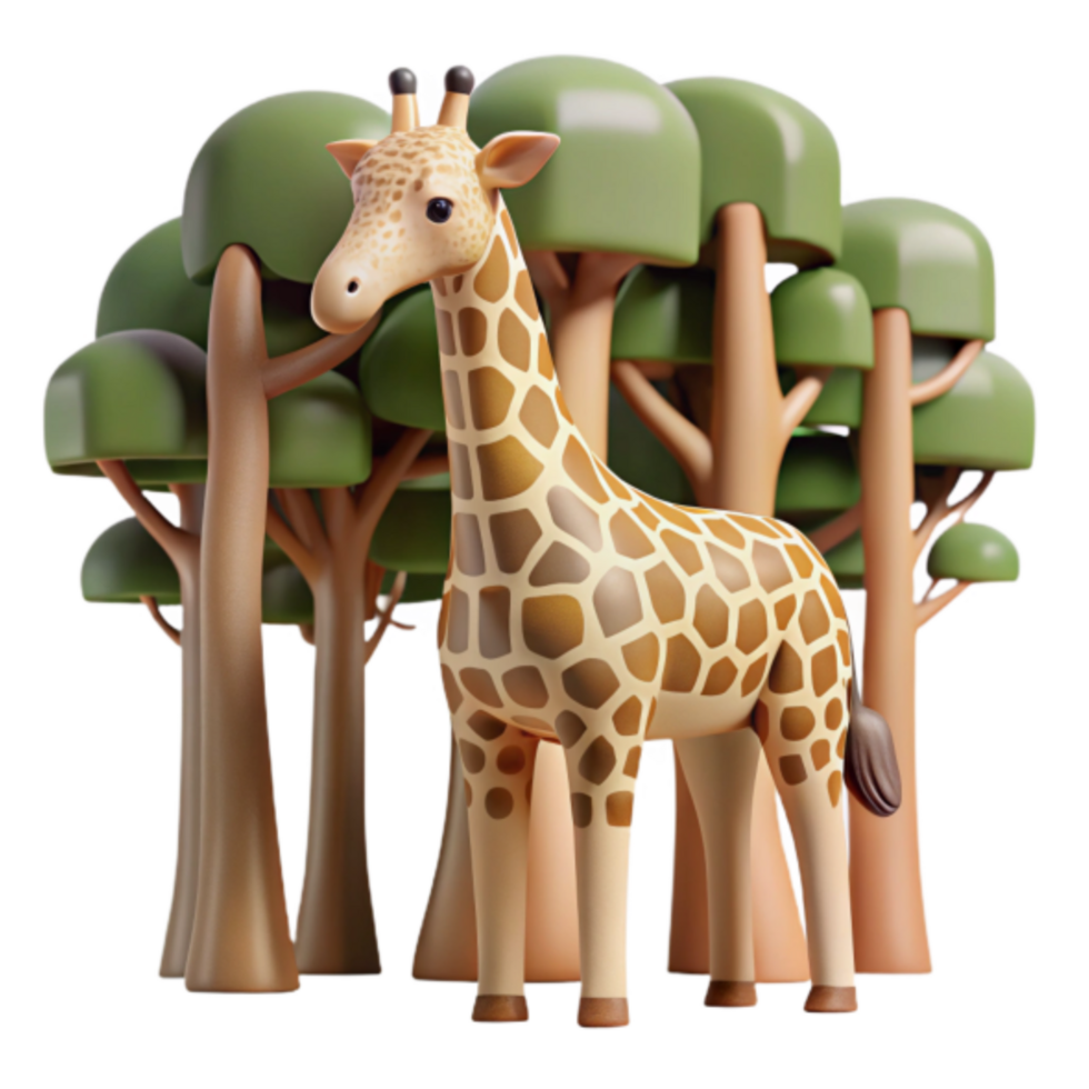 Adorable 3D Render of Giraffe in Forest Setting png