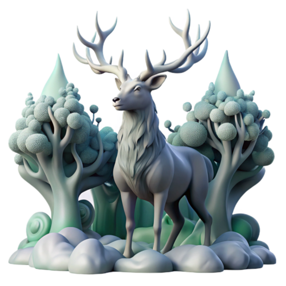 Majestic Stag 3D Render Fantasy Forest Illustration png