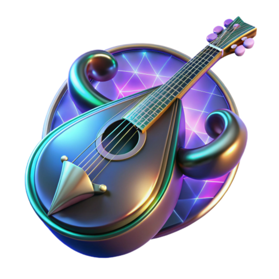 3D Render of Mandolin with Neon Geometric Background Illustration png