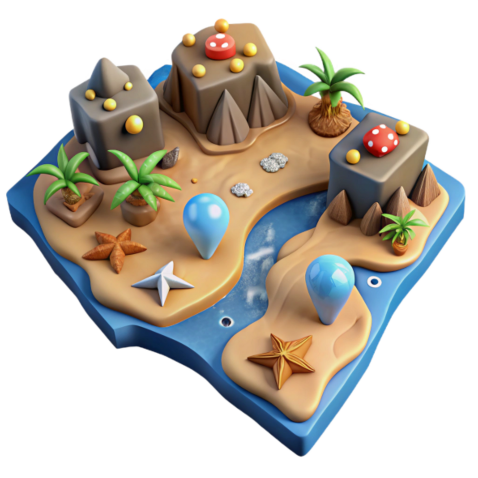 3D Cartoon Island Game Asset Pack Sand Beach Sea Starfish Palms png