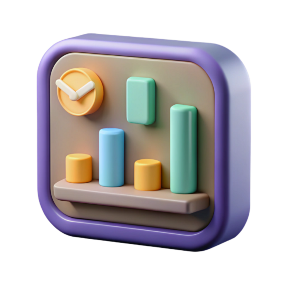 3D App Icon Illustration Pastel Color Bar Graph Time Management png