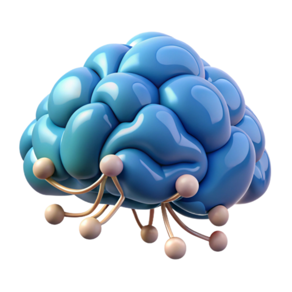 3D Render of a Blue Brain with Connections, Abstract Brain Illustration png