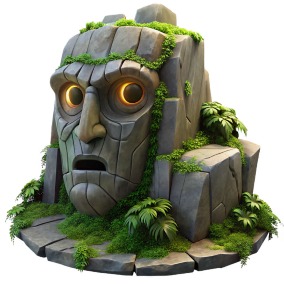 3D Render Stone Face Mountain Illustration Lush Greenery Ancient Idol png