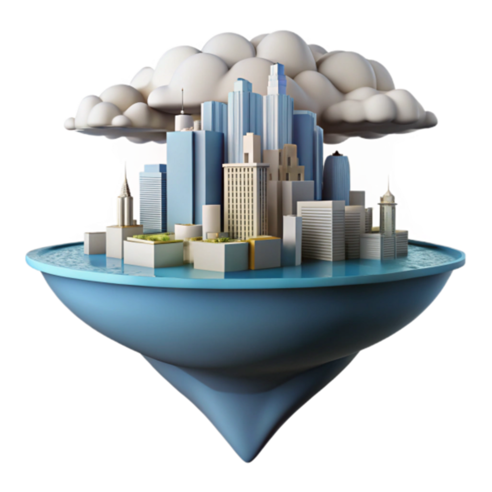3D Illustration of a Floating City Under a Cloud png