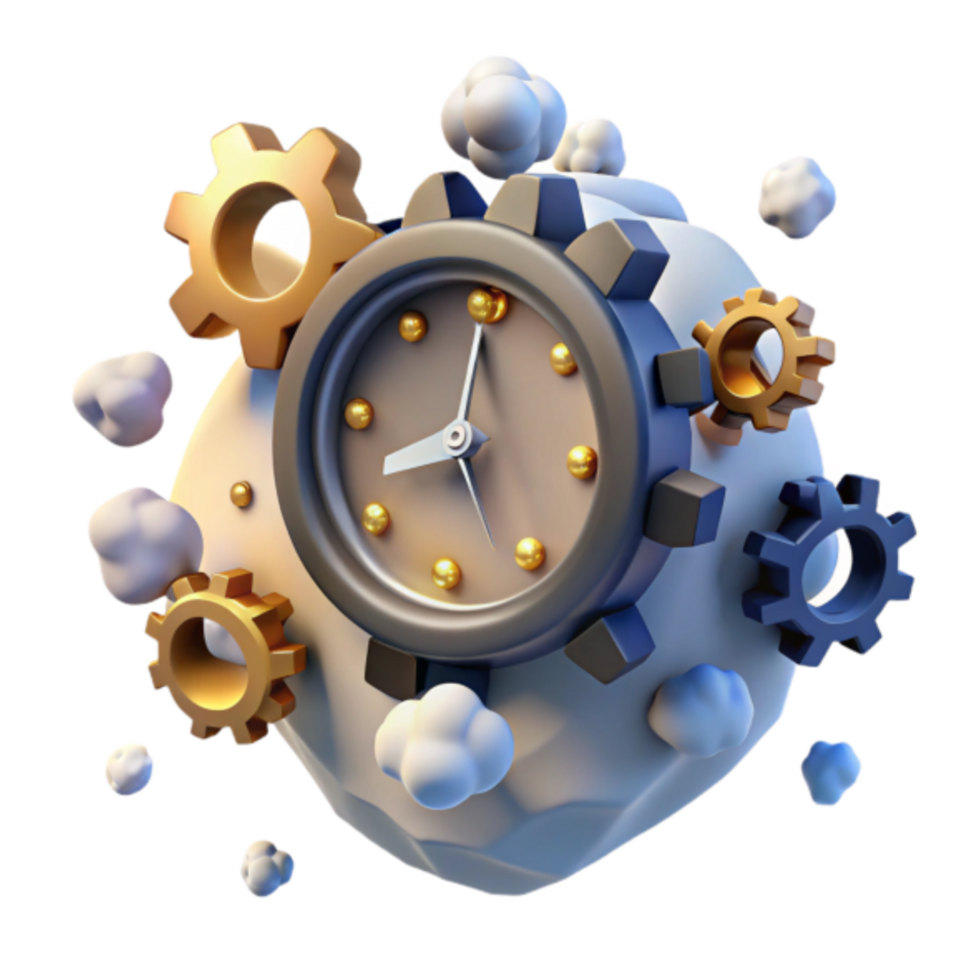 3D Render of Clock Gears and Clouds Abstract Background Image png