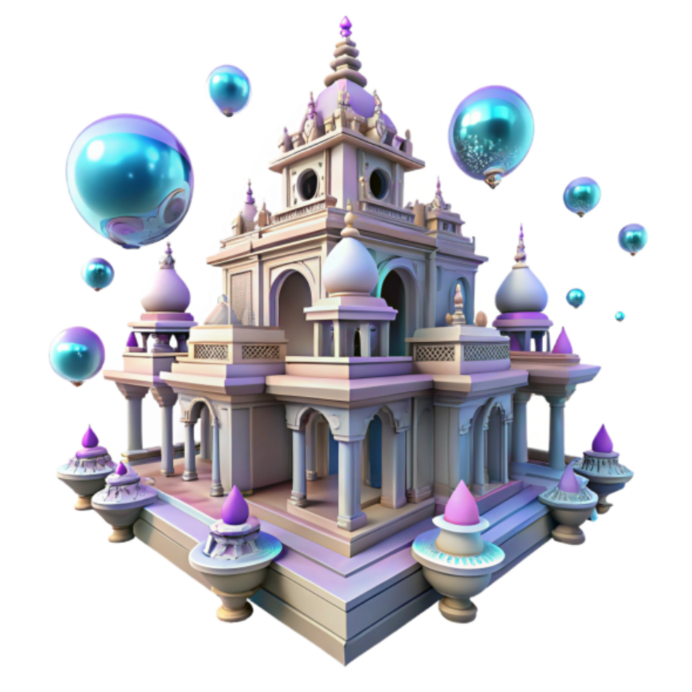 Enchanted Palace 3D Render Surrounded by Floating Bubbles png
