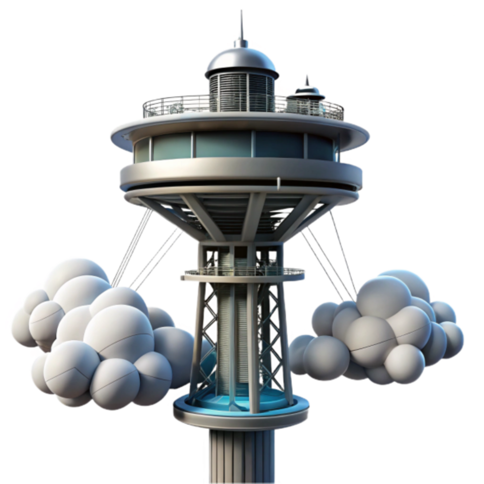 Futuristic Tower 3D Render, Cloud-Suspended Observatory Illustration png
