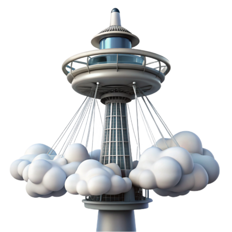 3D Illustration of Tower with Clouds png