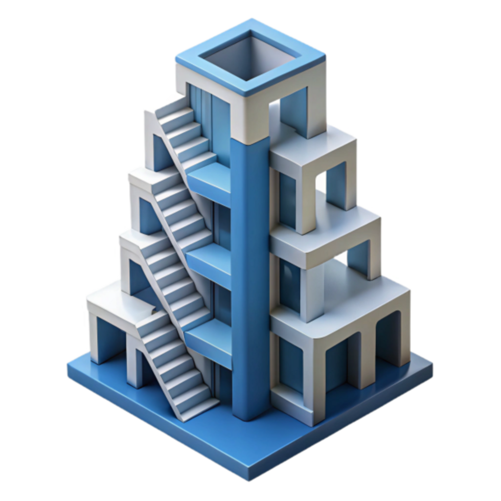 Modern Building 3D Model Isometric Illustration White and Blue Architecture Design png