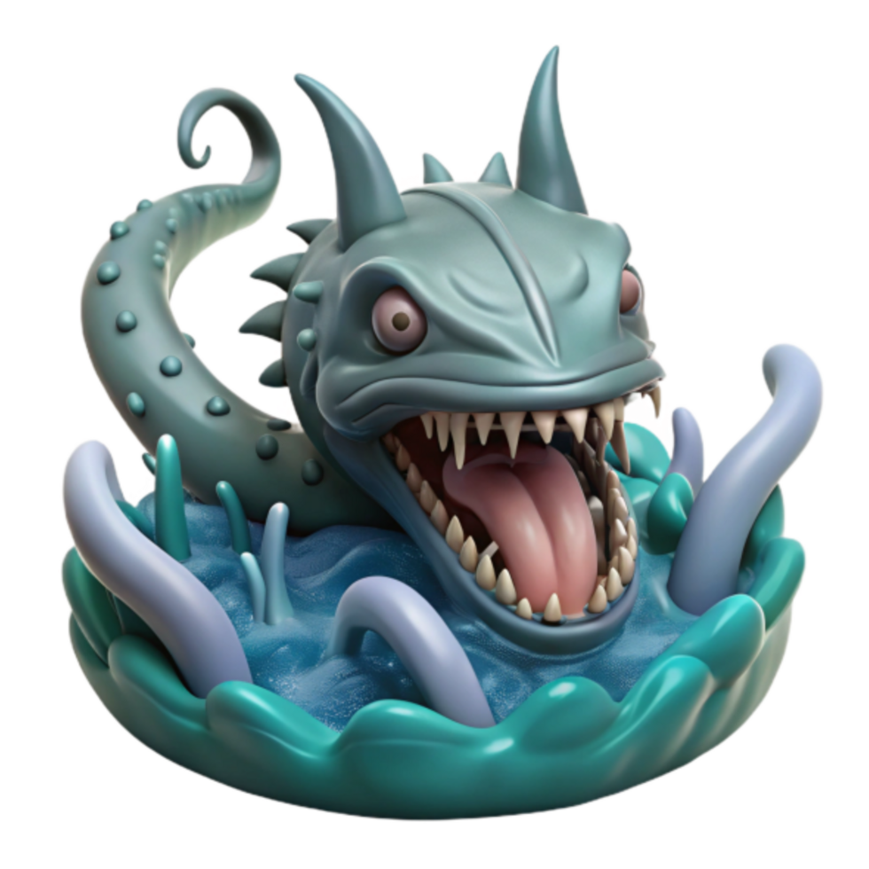 3D Render of a Mythical Sea Monster Emerging from Water png