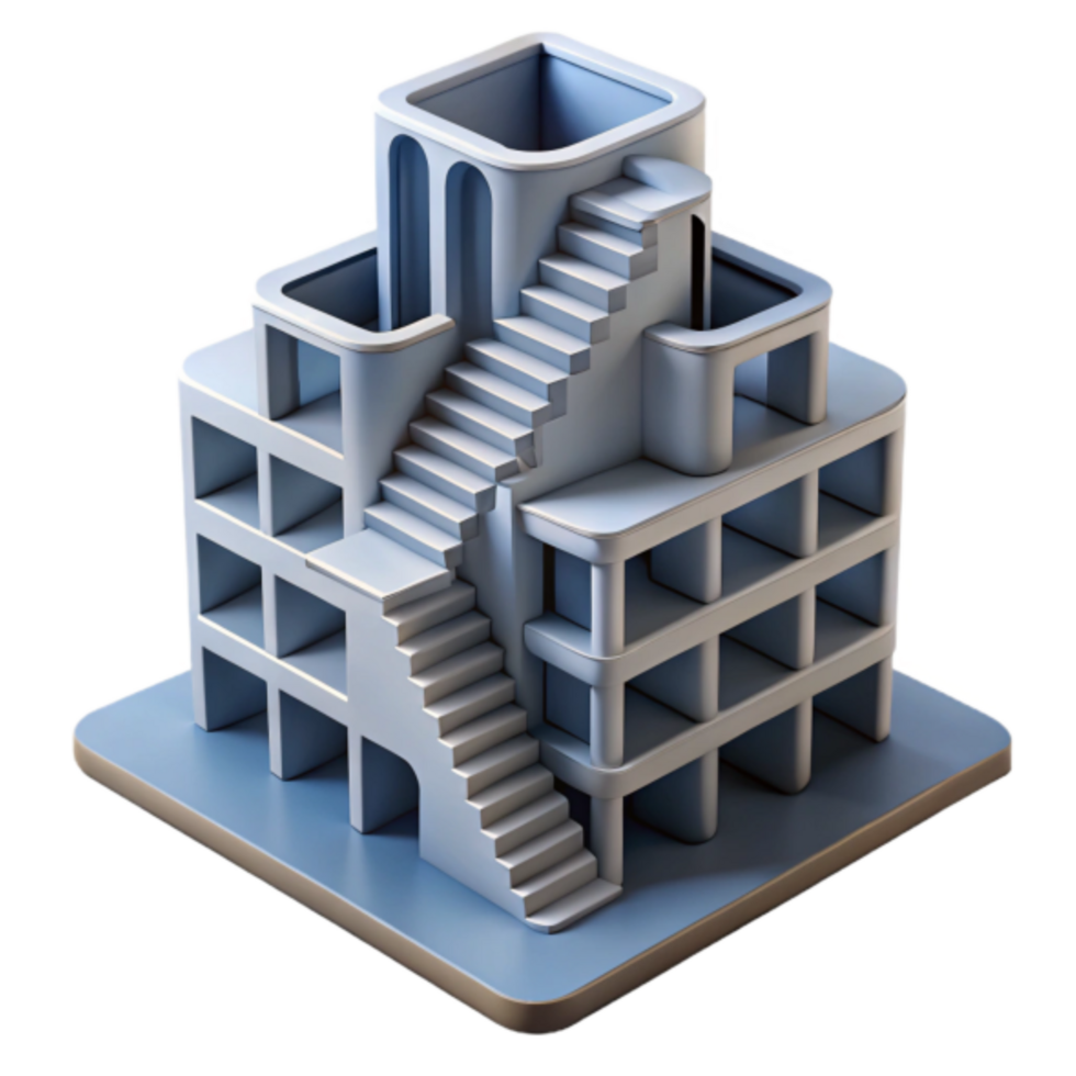 Abstract 3D Model of a Modern Building with Multiple Staircases png