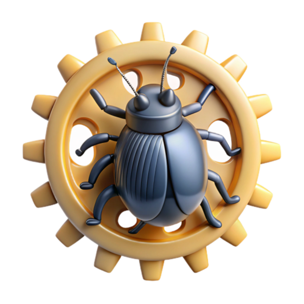 3D Render Bug on Gear Abstract Background Illustration png