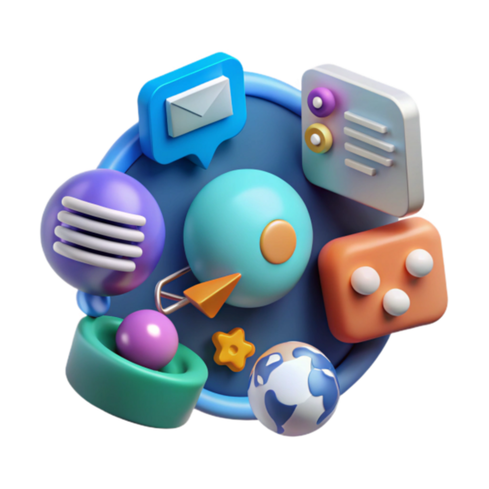 Vibrant 3D Render of Abstract Data Icons Global Network Communication Technology png