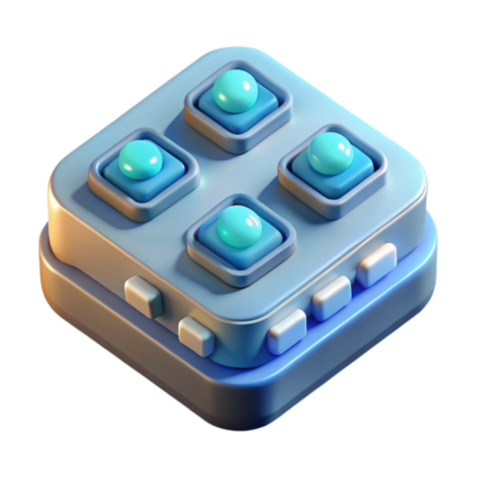 3D Render of Abstract Futuristic Control Panel with Glowing Buttons png