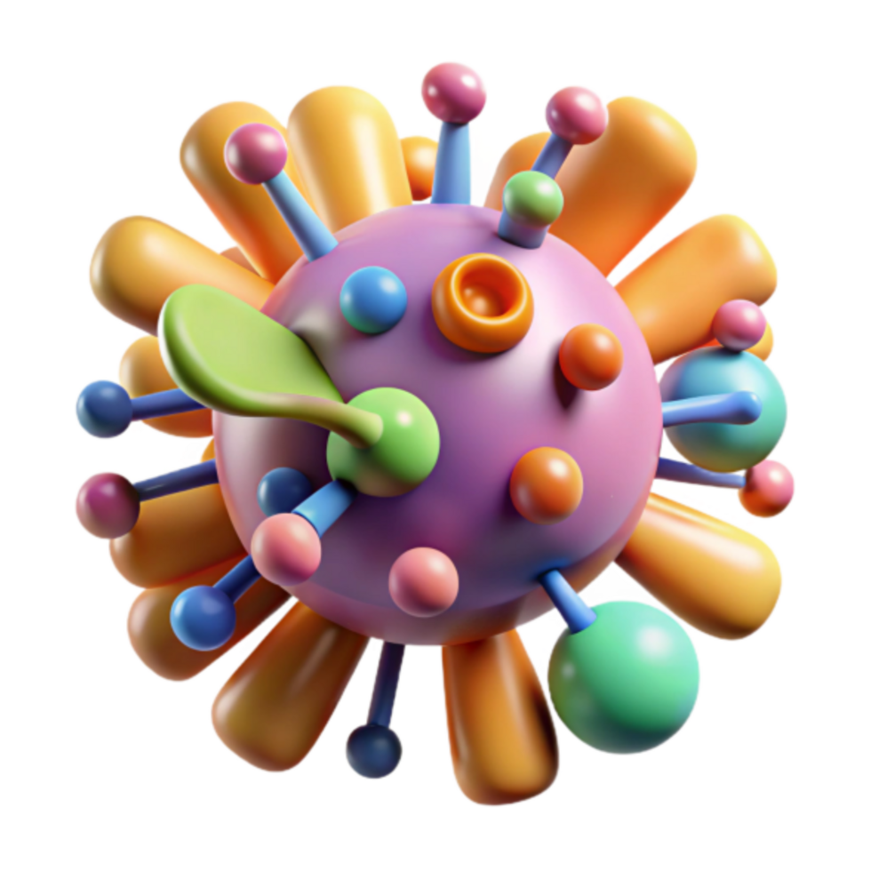 Colorful 3D Render of Abstract Virus Particle png