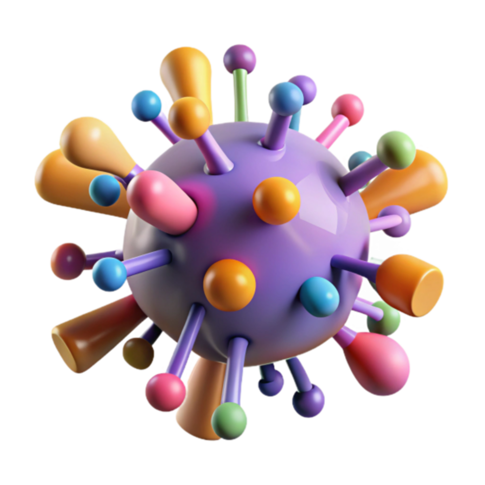 Colorful 3D Virus Illustration, Microbe, Cell, Particle, Infectious Agent, Pathogen, Germ, Bacterium, Medical Science, Abstract Background png