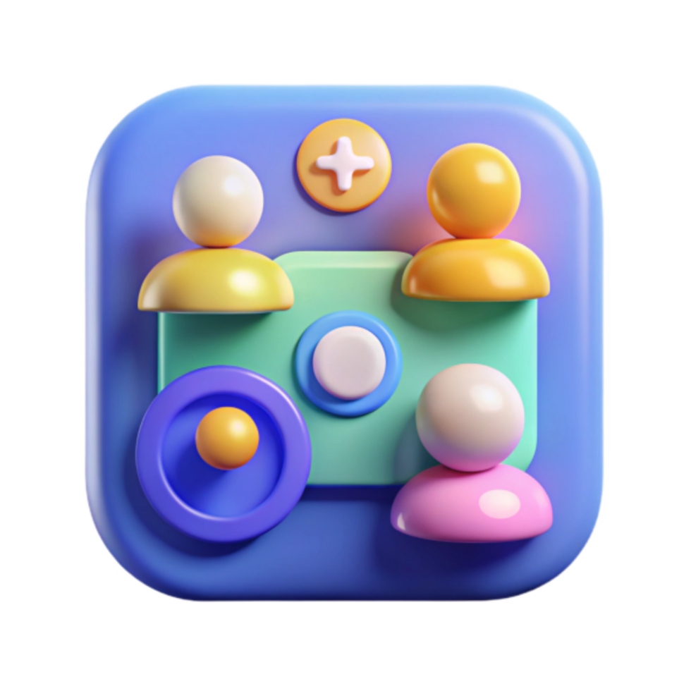 3D Render Colorful App Icon Group Collaboration Illustration png