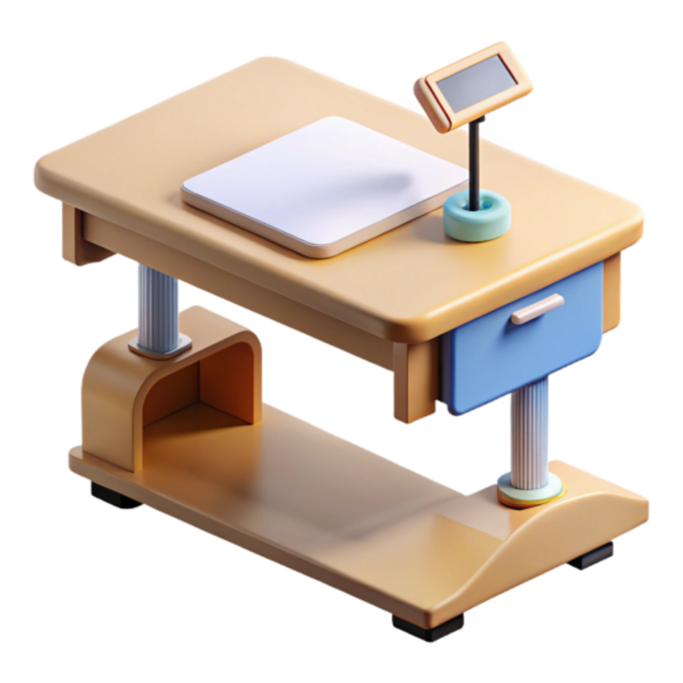 3D Render of a Cute Wooden Desk with Digital Display and Drawer png